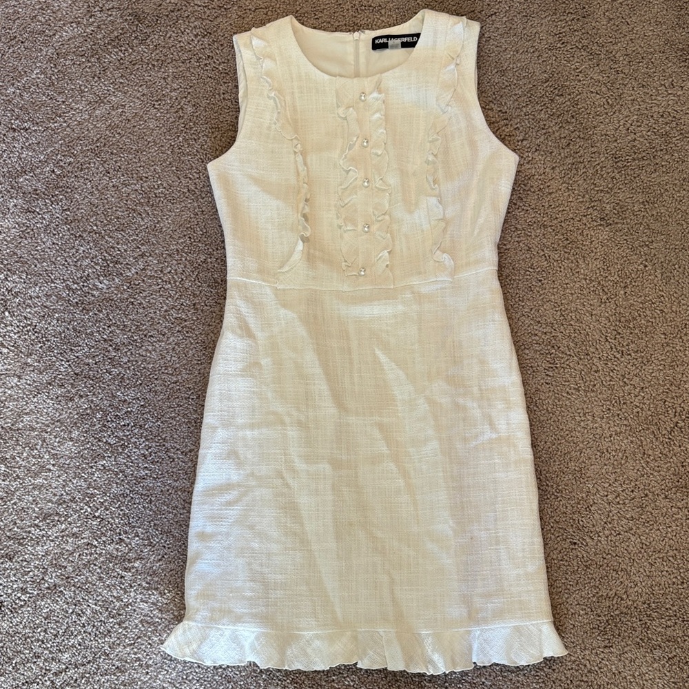 Karl Lagerfeld Cream Ruffle Mini Dress